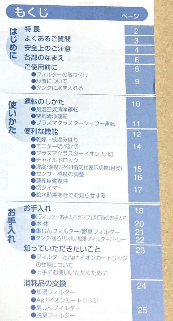 空気清浄機の取扱説明書