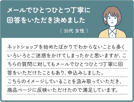 メールでひとつひとつ丁寧に回答をいただき決めました